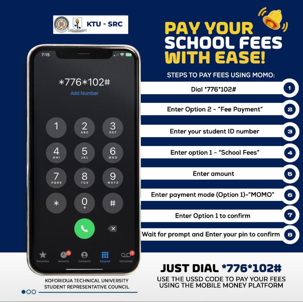 srcktu's tweet image. ❗❗ ATTENTION KTU STUDENTS ❗❗ 
You can pay your fees with easy by just dailing *776*102# and following the prompt.

#paywithease #feepayment