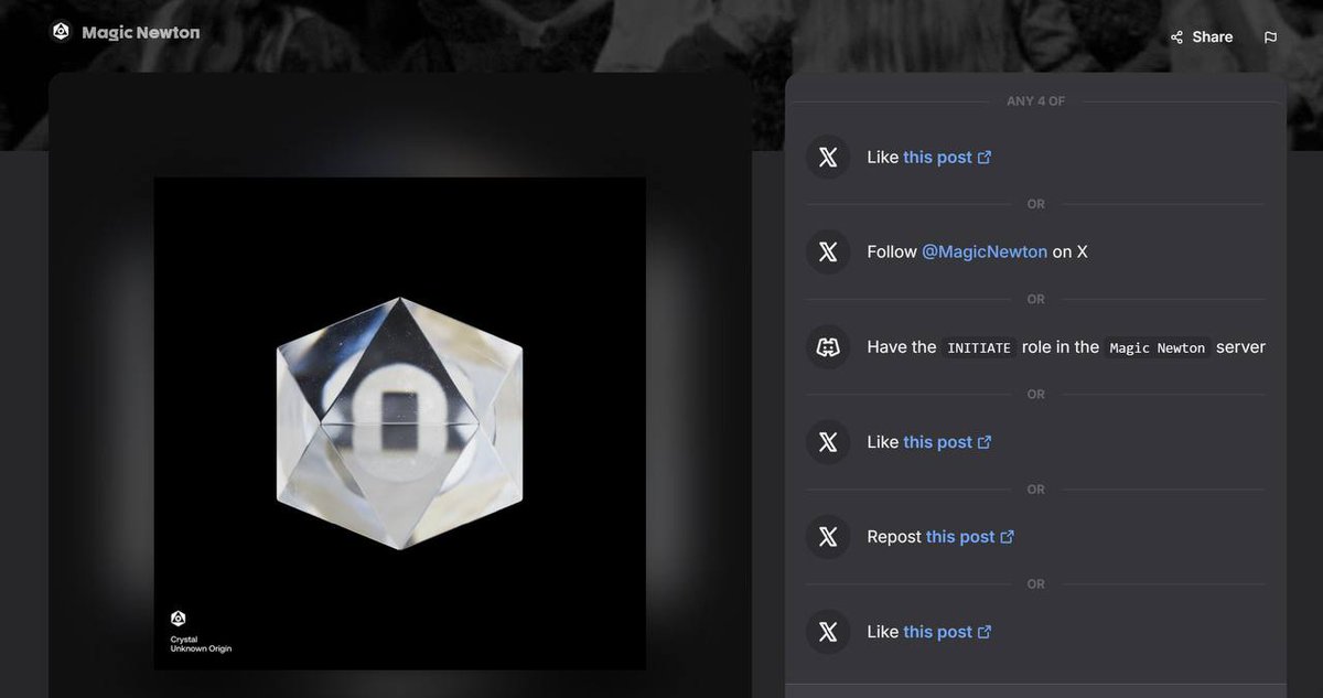 Collecting NFTs from <a href="/MagicNewton/">Newton</a> 

A project aimed at solving L2 solution problems.

📖 What needs to be done?

▪️Visit the website (guild.xyz/magic-newton) 📷▪️Complete the tasks 
▪️Collect NFT guild.xyz/magic-newton/c…

Minimal costs