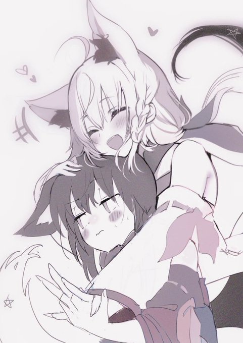 私がフブちゃん すみれ(@ srakamikasumi )さんがクロちゃん で合作してます!ラフだよ～!漫画も描くから楽しみにしてね♥ 