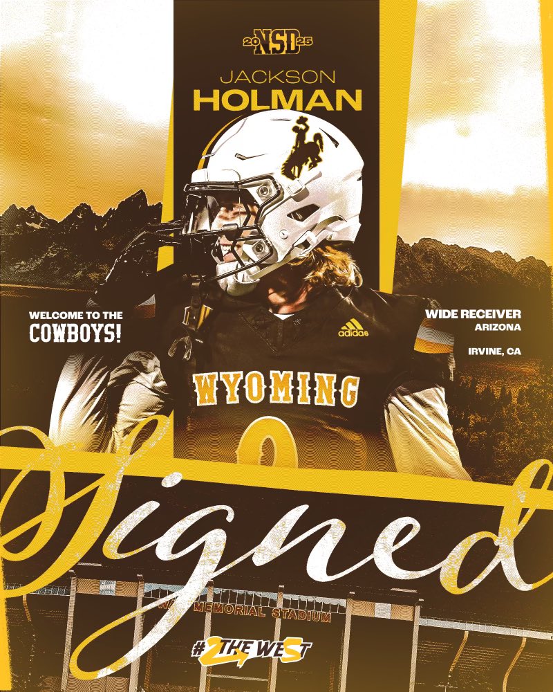 Wyoming Cowboy Football (@wyo_football) on Twitter photo Big bodied WR.
Great ball skills.
Separation quickness.
✍️
#2THEWE5T • <a href="/JacksonHolman4/">Jackson Holman</a> • #NSD25 Big bodied WR.
Great ball skills.
Separation quickness.
✍️
#2THEWE5T • <a href="/JacksonHolman4/">Jackson Holman</a> • #NSD25
