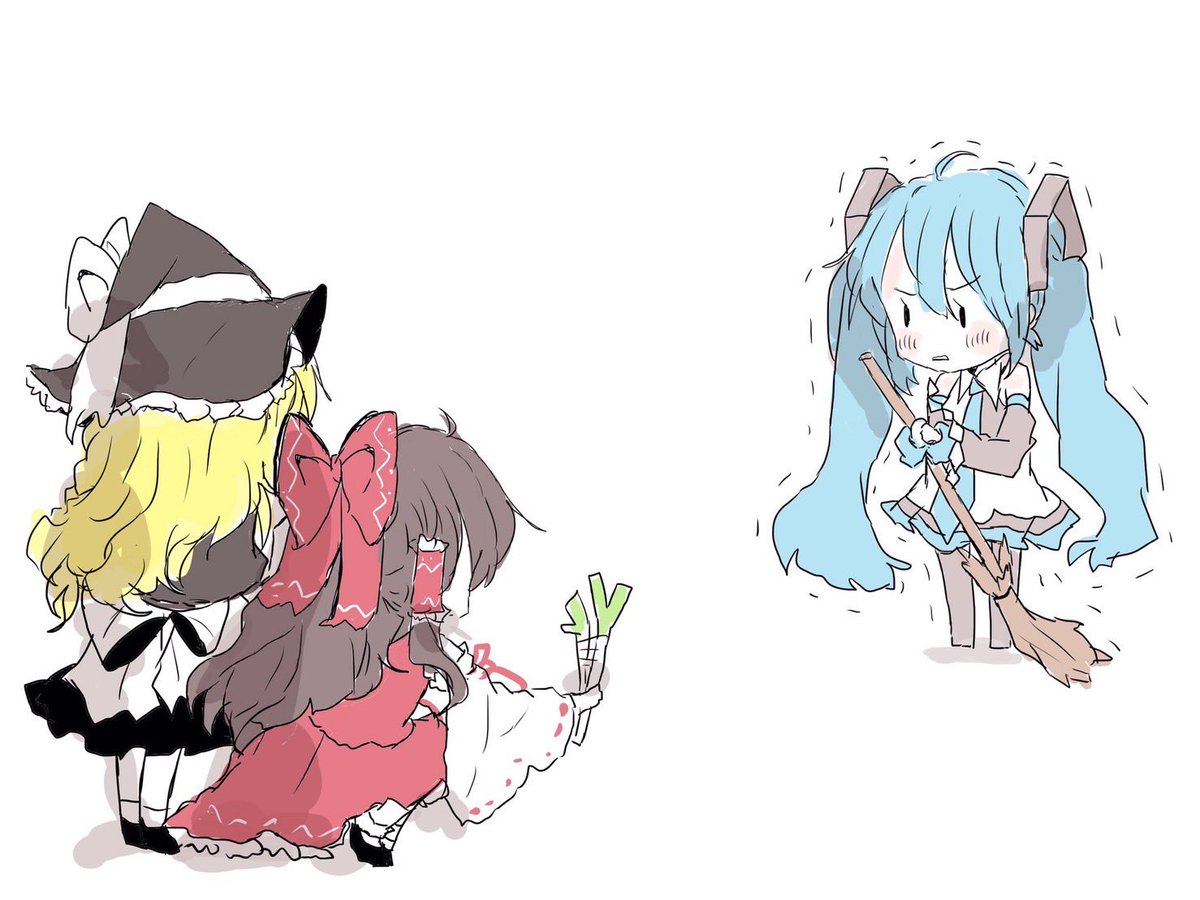 博麗霊夢 ,初音ミク ,霧雨魔理沙 「おはようございます再掲 」|sakiのイラスト