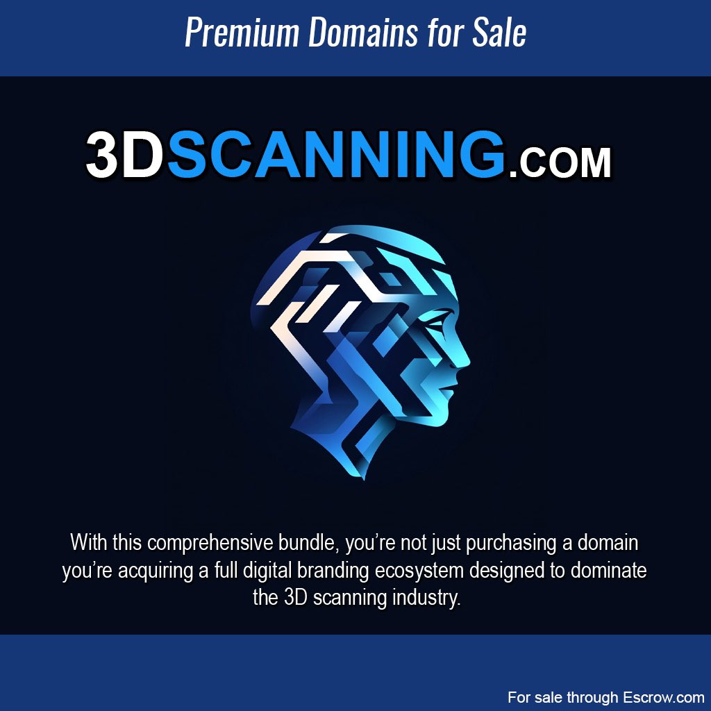3DScanLA's tweet photo. For Sale: https://t.co/0fCQCOfRW4
Establish your brand as a leader in the 3D scanning industry with https://t.co/0fCQCOfRW4, a premium, category-defining domain. The 3D Scanning Bundle includes other extensions as well; ,ai, . app, .ca, .com, .mx, .org and more

Also included.
Instagram Account @3dscanning 

With this comprehensive bundle, you’re not just purchasing a domain—you’re acquiring a full digital branding ecosystem designed to dominate the 3D scanning industry.
DM or email for more information.
This is an Escrow sale.
#3dscanning #ai #app @3dsystems @Creaform @creaform3d @autodesk @Artec3DScanners @HexagonGeo @TrimbleCorpNews #3dmodeling #vr #ar #scanningtech #digitalassets @NavVisOfficial #premiumdomain @Apple #lidar #laser #scanningindustry #3dsolutions #3dscanner #3dscans #metahuman #software #hardware @quixeltools @fab #megascans @EpicGames @elonmusk @JeffBezos #3dcapture @AIatMeta