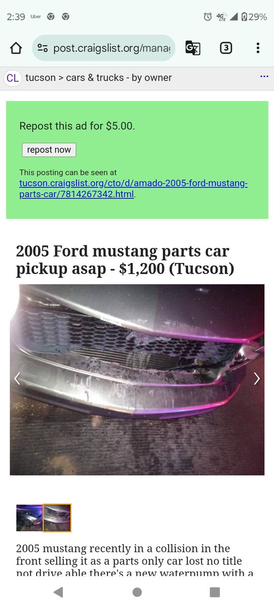 Coachupmn's tweet photo. 2005 Ford mustang wrecked parts car only located at Luna's towing in Amado, az it's my car 1200 today before 5 pm brand new waterpump with a lifetime warranty from O'Reilly's your brakes and rotors are all brand new fuel pump brand new Walmart battery 5203393969 you want to buy https://t.co/txewVZcXR4