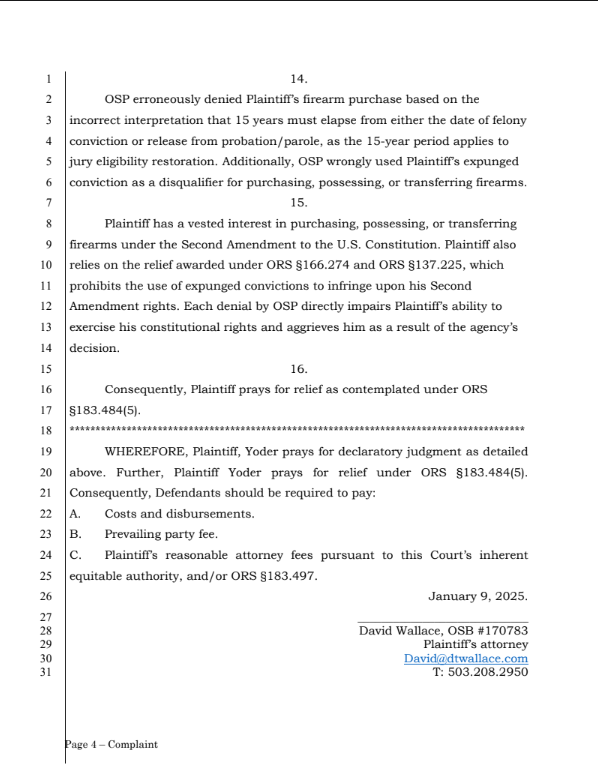 MrJoshuaYoder's tweet photo. #2A Here's a direct copy/screenshots of the petition we will likely be filing soon in my case against Oregon State Police. Does anyone in the 2A community have any input on this before it gets filed? https://t.co/2QJQHgfVpM