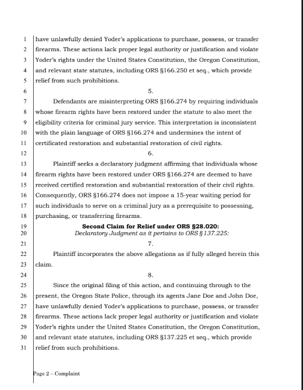 MrJoshuaYoder's tweet photo. #2A Here's a direct copy/screenshots of the petition we will likely be filing soon in my case against Oregon State Police. Does anyone in the 2A community have any input on this before it gets filed? https://t.co/2QJQHgfVpM