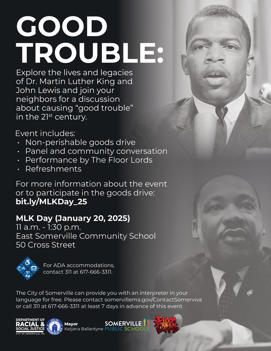 We're partnering with <a href="/SvilleSchools/">Somerville Schools</a> to bring together the Somerville community this MLK Day for a panel discussion, live performance by The Floor Lords, and a community donation drive. We hope to see you there!

More info: bit.ly/MLKDay_25