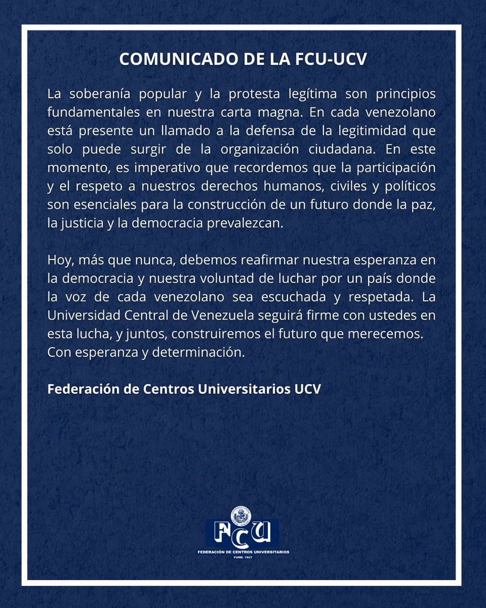 Comunicado de la FCU-UCV acerca de los hechos ocurridos este jueves 9 de enero