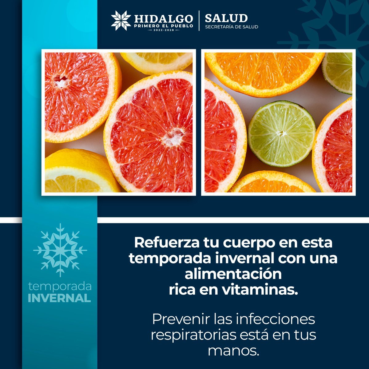 Salud_Hidalgo's tweet photo. El invierno no tiene por qué detenerte. ❄️💪

Refuerza tu salud con una buena alimentación y hábitos que te protejan de enfermedades respiratorias. Prevenir está en tus manos.

#PrimeroTuSalud #PrimeroElPueblo https://t.co/QL0myvVRZi