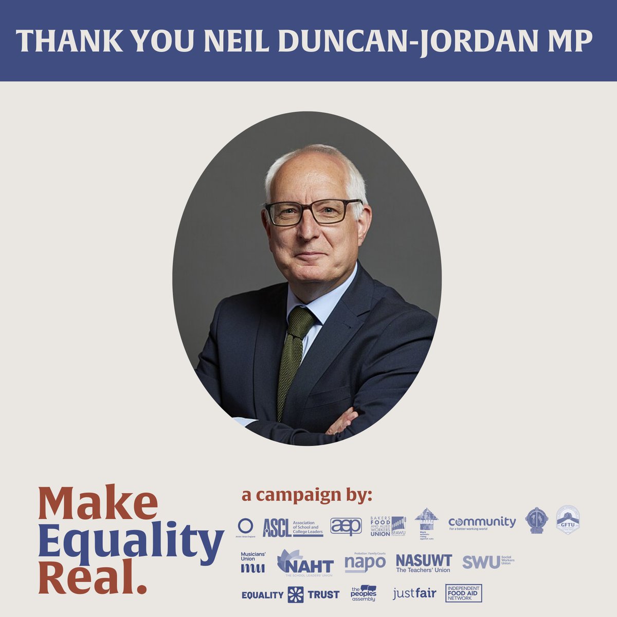 Our campaign to #MakeEqualityReal continues to grow in Parliament, here is a list of MPs who have signed our Early Day Motion 258.

Here is a list who has signed so far👇🧵

#1 <a href="/NeilForPoole/">Neil Duncan-Jordan MP</a> 

#AntiAusterity #GFTU