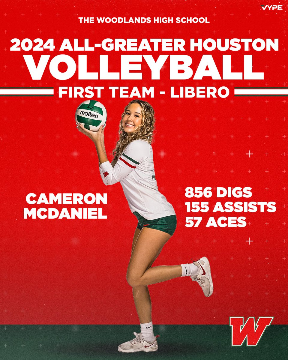 ⭐️⭐️ All-Greater Houston Volleyball ⭐️ ⭐️ 
‼️FIRST TEAM‼️
Huge congratulations to Cameron McDaniel on being named to the First Team for All-Greater Houston Volleyball. Way to go 🙌🏼👏🏼🙌🏼