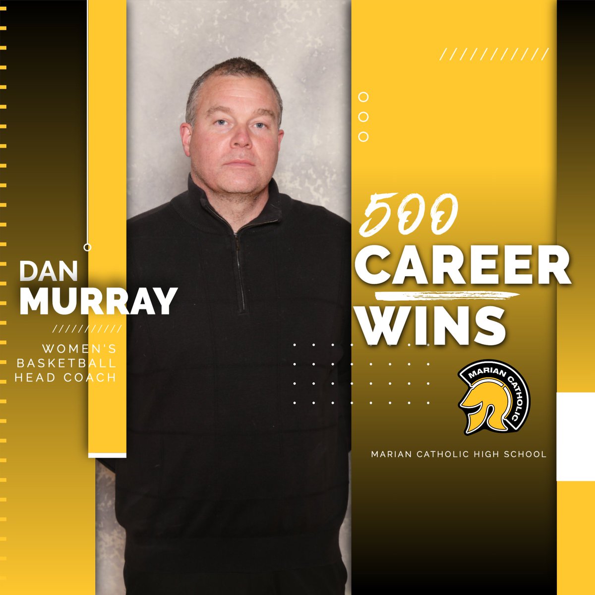 Marian Catholic's varsity women’s basketball team defeated Saint Viator, 37-36, yesterday in conference play, as Head Coach Dan Murray earned his 500th career varsity victory!

Congratulations, Coach Murray!

#CelebrateMarian