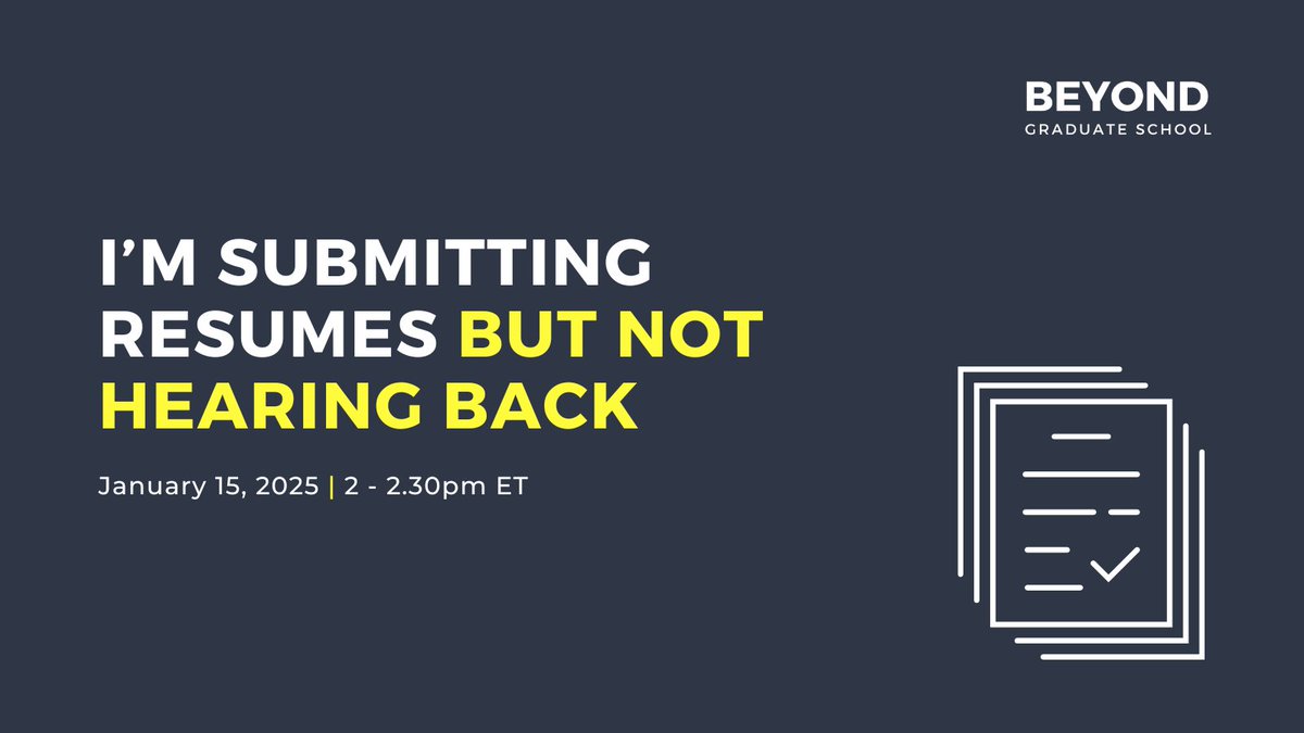 UNR Graduate School (@unrgradschool) on Twitter photo Sending out resume after resume, but not getting any interviews? You’re not alone.
This workshop will walk you through why submitting resumes online is not an effective job search strategy — and what you should do instead. 
Register here: tinyurl.com/yzk8atyw Sending out resume after resume, but not getting any interviews? You’re not alone.
This workshop will walk you through why submitting resumes online is not an effective job search strategy — and what you should do instead. 
Register here: tinyurl.com/yzk8atyw