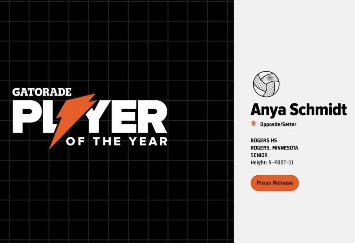 Congrats to Anya Schmidt of <a href="/rogersroyalsVB/">RHS Volleyball</a> on her Gatorade Player of the Year honor!