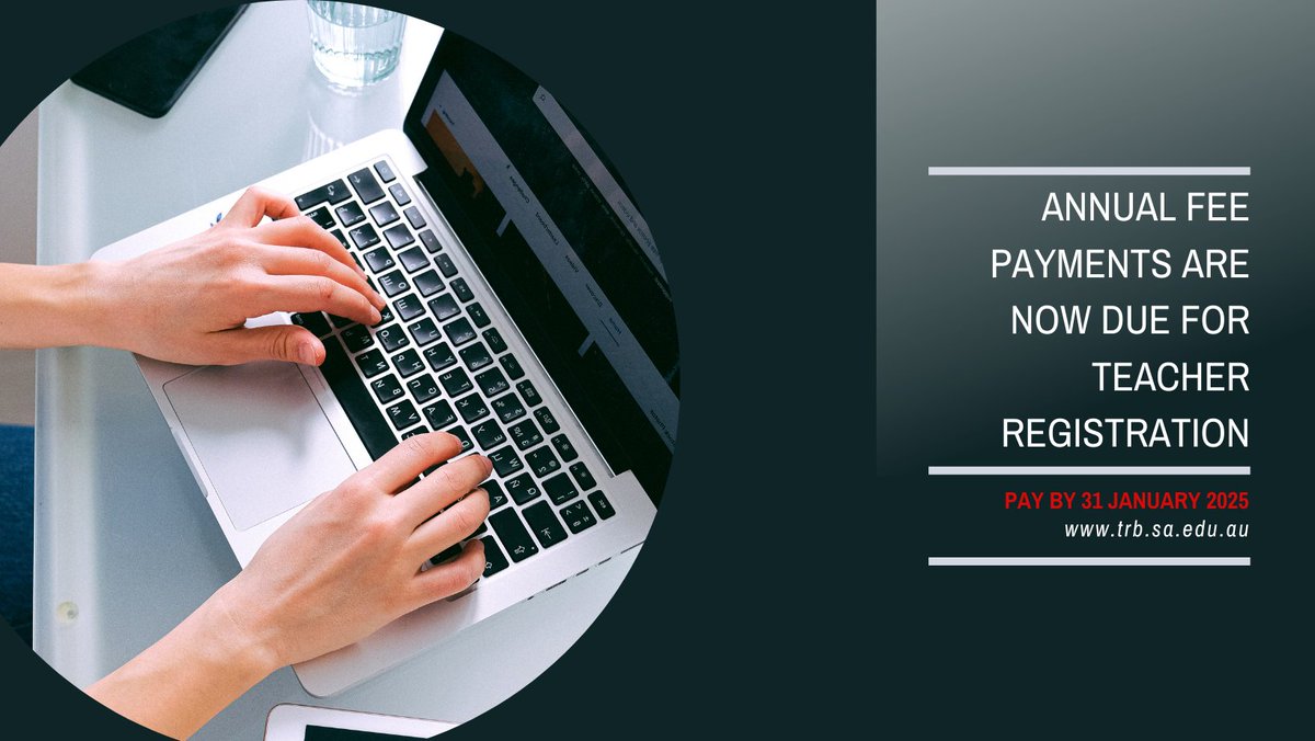 We recently sent out payment reminder emails to those with a current financial date of 31 January 2025. 

Check your emails for details about how and where to pay your annual registration fees, or log in to your Teachers Portal.