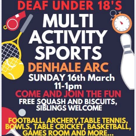 Under 18 years old?  Come join us for a fun day!

📆   Sunday March 16th 2025
⏰   11pm - 1pm 
📍   The Denhale ARC, Denhale Ave, Wakefield WF2 9EF

Contact us on:
07599905769
youthsupport@wakefielddeaf.org.uk