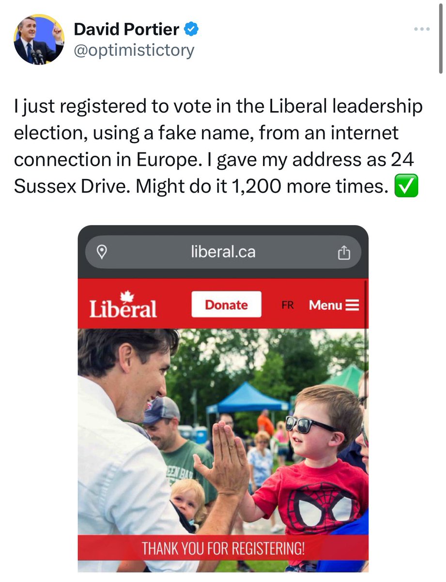 The Liberal Party of Canada is aware of these ridiculous, fraudulent registration attempts.
 
The national Party Secretary has the ability to remove registrants from our lists, and will be removing these fraudulent profiles well in advance of any leadership vote.