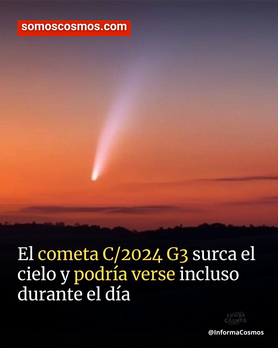 InformaCosmos's tweet photo. El cometa C/2024 G3 podría convertirse sorpresivamente en el cometa más brillante de los últimos años, visible a simple vista. 

El cometa irá incrementando su brillo a medida que se aproxima al Sol, alcanzará el perihelio el 13 de enero de 2025.

Guia detallada de observación: https://t.co/JY8CSTy8Eo
