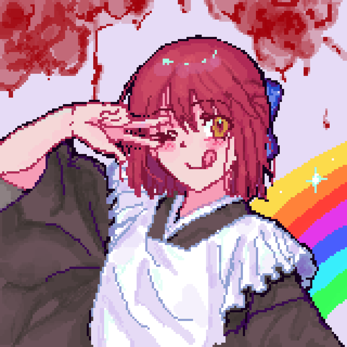 found a pixel drawing app on ipad and i experimented a little with kohaku (⁠ ⁠ꈍ⁠ᴗ⁠ꈍ⁠) based ofc on that one silly cg from tsukire #tsukihime #TYPEMOON