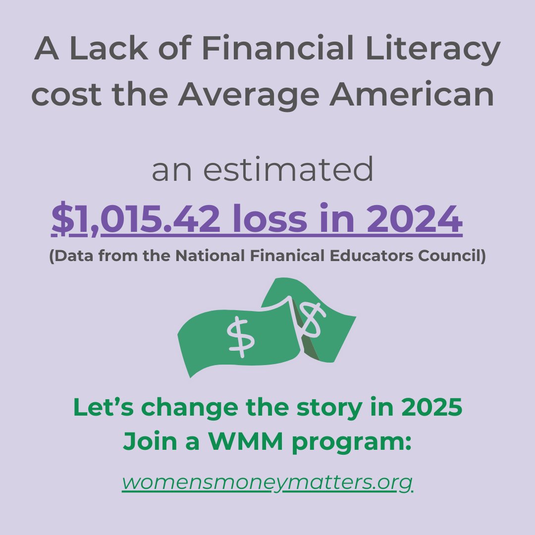 In 2024, gaps in personal finance knowledge cost Americans an average of $1,015 each—adding up to more than $243 billion nationwide. 💸 (According to National Financial Educators Council)

Ready to make an impact? Join us today: womensmoneymatters.org/get-involved/