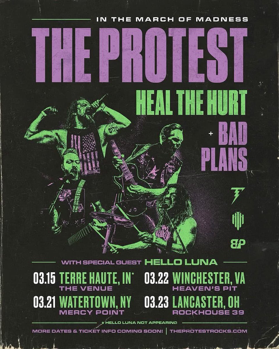 Excited to be hitting the road this spring with The Protest, Heal The Hurt, and <a href="/hellolunaband/">Hello Luna</a>