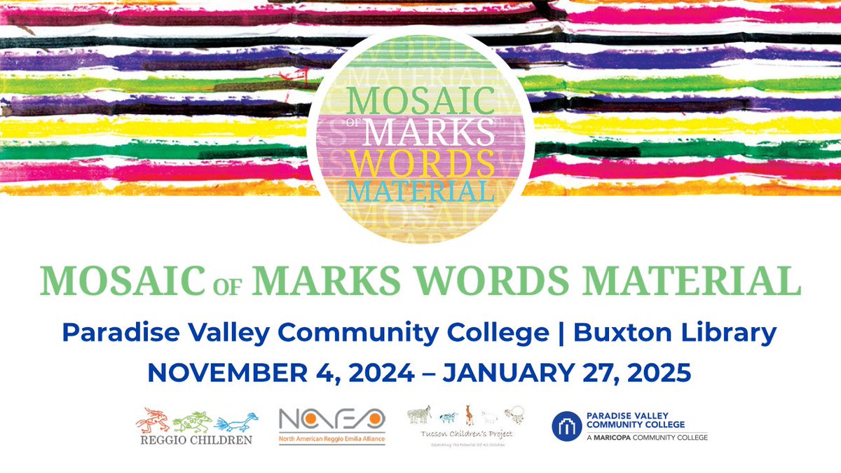 The Mosaic of Marks Words Material Exhibition + Atelier of the Infant-Toddler Centers and Preschools of the Istituzione–Municipality of Reggio Emilia, Italy, is now at Buxton Library. This must-see event for educators and parents continues until Jan. 27.