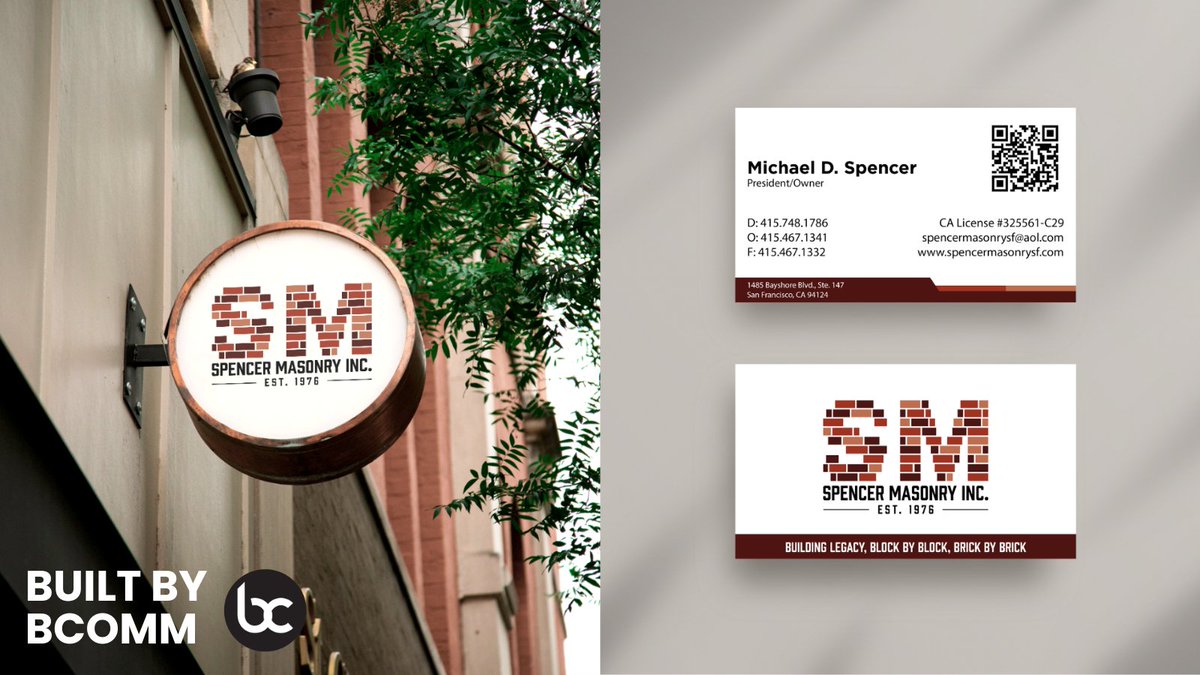 BonnerComm's tweet image. Thrilled to unveil the new brand identity for Spencer Masonry Inc! From a bold logo to business cards, we've captured 40+ years of craftsmanship in a timeless look. Northern California's go-to for quality masonry, SM specializes in brickwork, stonework &amp;amp; more.

#BuiltByBCOMM