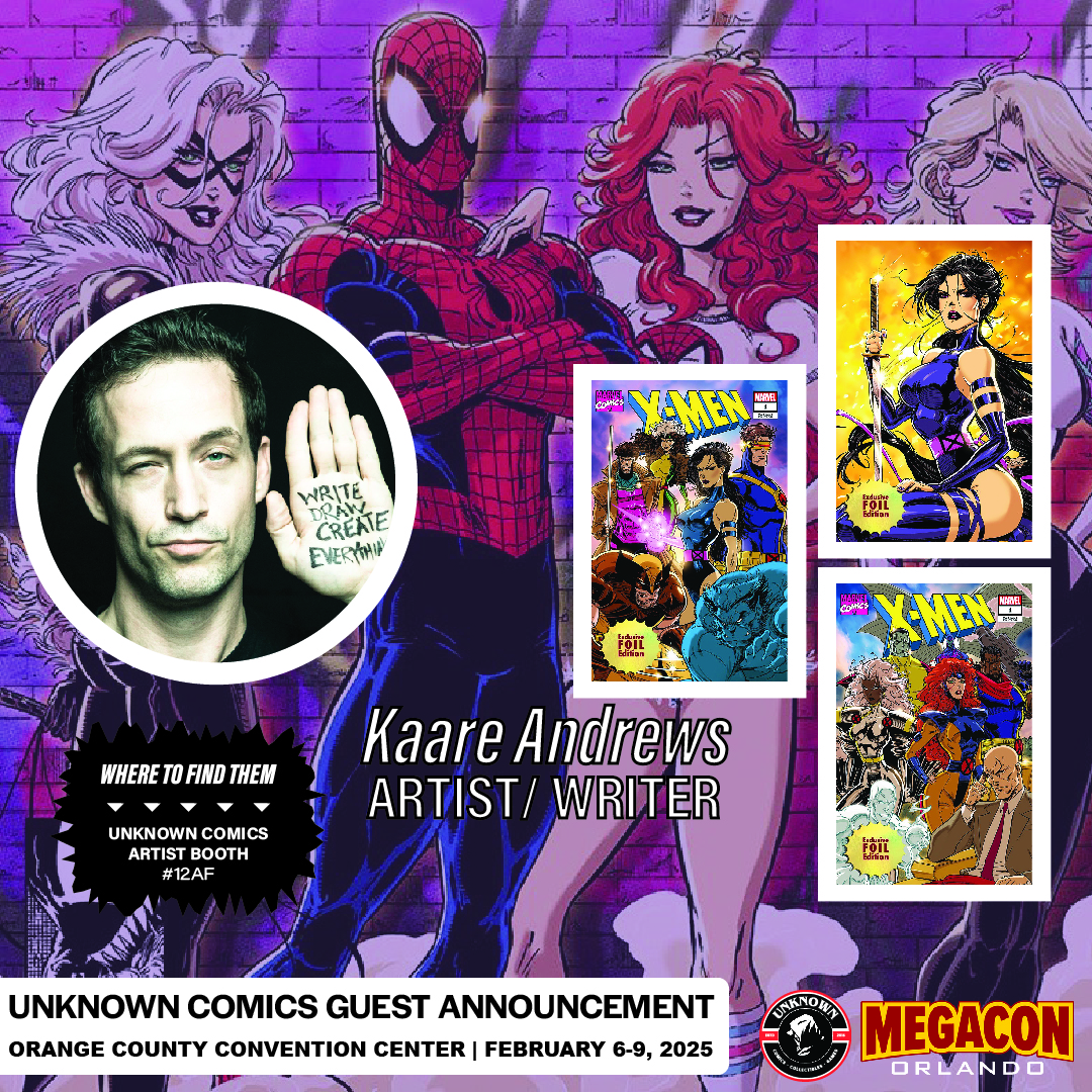 Unknown_Comics's tweet photo. Meet the incredible Kaare Andrews at Megacon booth #12AF! Get your comics signed and chat with this talented artist and writer. #KaareAndrews #Megacon2025 #UnknownComics https://t.co/WSCPPfSdDn
