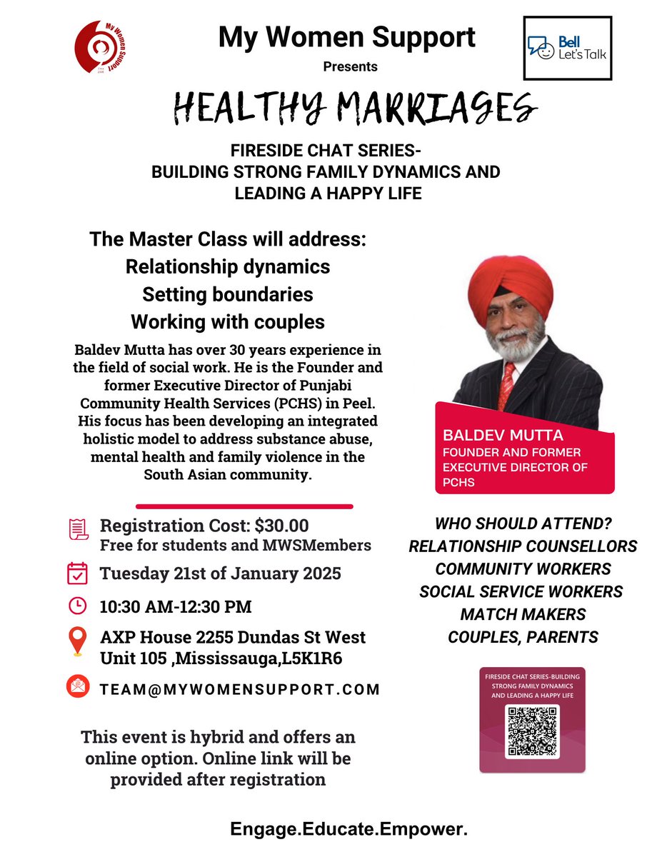 Strong and healthy marriages and relationships are essential for transforming society and nurturing future generations.Join us for a master class by Mr.Baldev Mutta on understanding relationship dynamics on January 21st 2025
#relationship #marriage #bond #HealthyLiving #2025