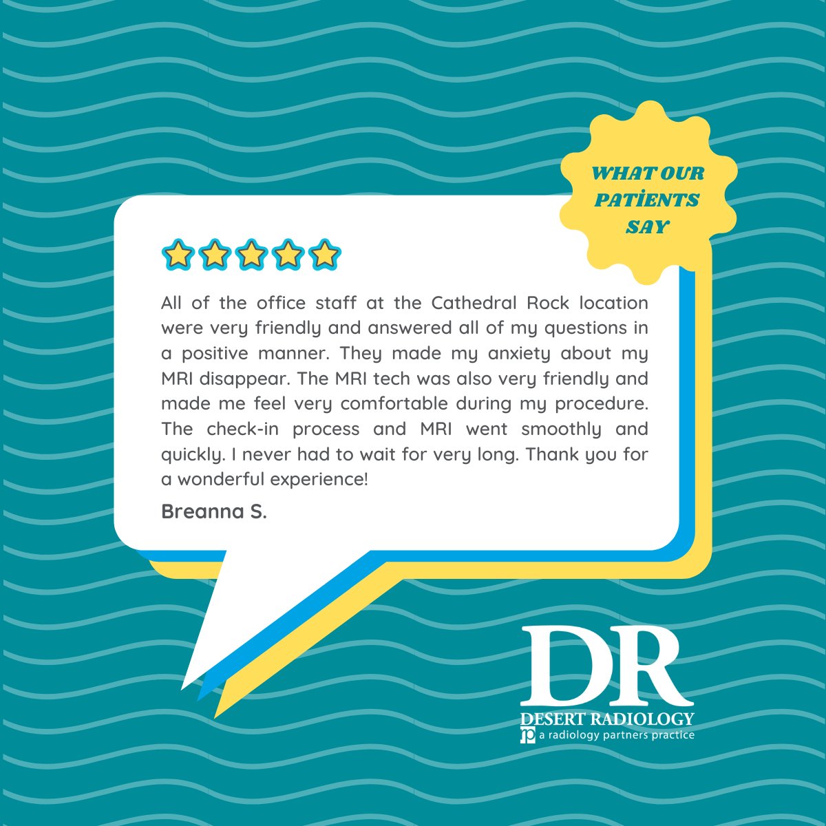 🌟 5-Star Shoutout! We're so grateful for our amazing patients! 💙 Here's a glowing review for our Cathedral Rock location. 

Your trust inspires us to keep delivering exceptional care. Thank you for choosing Desert Radiology! 😊

#5StarReview #PatientCare #DesertRadiology
