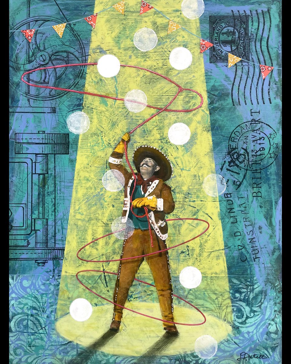Update: "Icons for a New West" opening reception moved to Jan 15, 6-8 PM. Don't miss Reen Axtell's "Vaquero," pictured here. Exhibition now open for viewing and collecting. Tap link in bio.