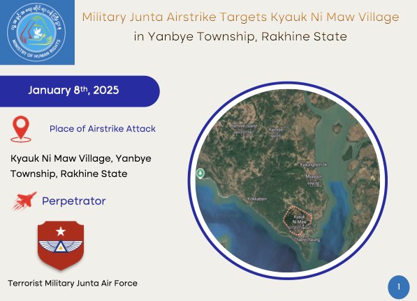 mohr_nug's tweet image. On Jan 8, 2025, Myanmar&apos;s military Junta airstrikes Kyauk Ni Maw village, killing 41 civilians and injuring 52. This brutal attack highlights ongoing human rights violations since the 2021 coup. The junta must be held accountable. #Myanmar #HumanRights #EndsImpunity #warcrimes