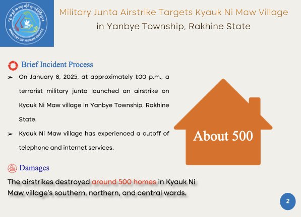mohr_nug's tweet image. On Jan 8, 2025, Myanmar&apos;s military Junta airstrikes Kyauk Ni Maw village, killing 41 civilians and injuring 52. This brutal attack highlights ongoing human rights violations since the 2021 coup. The junta must be held accountable. #Myanmar #HumanRights #EndsImpunity #warcrimes