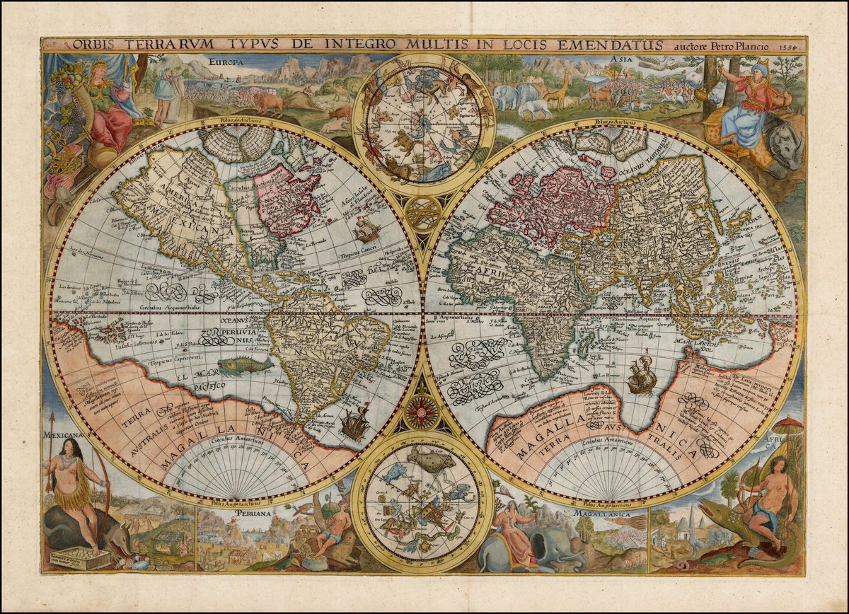 Cuauhtemoc_1521's tweet photo. Mapamundi titulado Orbis Terrarum Typus De Integro Multis In Locis Emendatus auctore Petro Plancio realizado en Amsterdam en 1594!!! En este mapa se puede leer “Golfo Mexicano”,
nombre usado desde el siglo XVI! También observen como sobre Norteamérica, en el lado oeste, se puede leer “América Mexicana”, mientras que en la costa este dice “Nova Francia”. Interesante por donde se observe