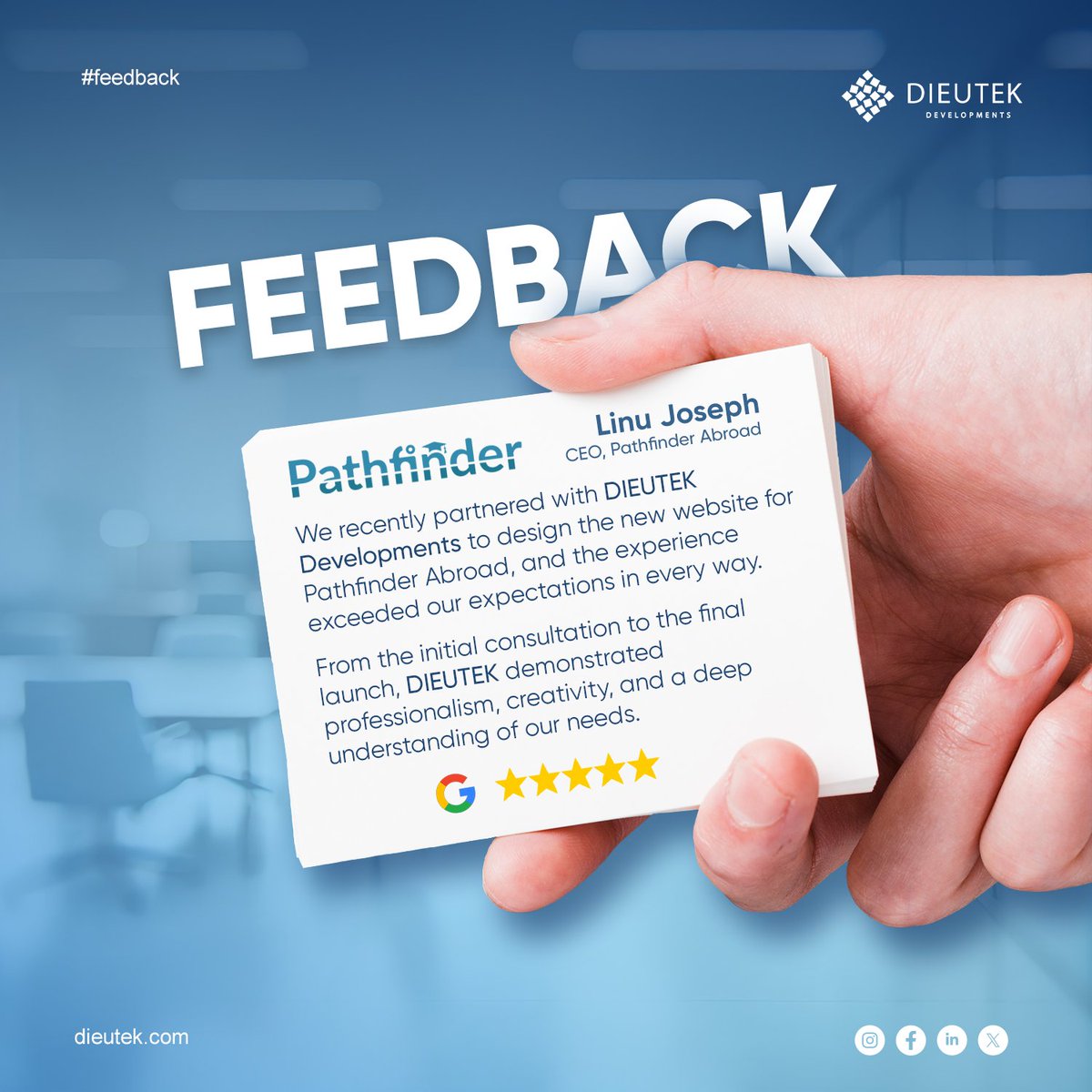 Dieutek_Dev's tweet photo. Happy to collaborate with Pathfinder @_pathfinderabroad 

.
.

#dieutekdevelopments #webdesign #websitedevelopment #websiteredesign #kochi https://t.co/18Dl5dI2rC