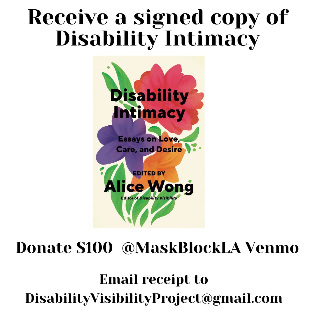 Alice Wong 王美華 (@sfdirewolf) on Twitter photo 🔥 Sending solidarity to all the seniors & disabled folks trying to survive #LAFires #LAFirestorm2025
📖Receive a signed copy of Disability Intimacy for every $100 donation to <a href="/MaskBlocLA/">Mask Bloc L.A.</a>
💰Venmo account.venmo.com/u/MaskBlocLA
📩Email receipt: DisabilityVisibilityProject@gmail.com 🔥 Sending solidarity to all the seniors & disabled folks trying to survive #LAFires #LAFirestorm2025
📖Receive a signed copy of Disability Intimacy for every $100 donation to <a href="/MaskBlocLA/">Mask Bloc L.A.</a>
💰Venmo account.venmo.com/u/MaskBlocLA
📩Email receipt: DisabilityVisibilityProject@gmail.com