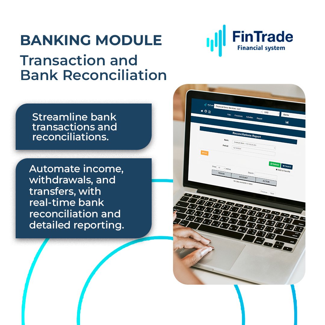 FinTradeSystem's tweet image. Streamline bank transactions with Fintrade’s automated reconciliation. Manage cash flow in real-time and make accurate decisions faster. Get detailed reports and reduce errors! 💼

#Fintrade #BankReconciliation #FinanceManagement #Automation