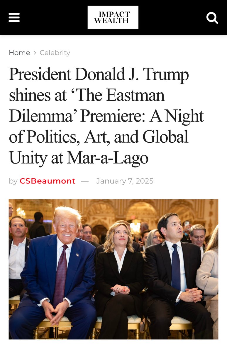 eastmandilemma's tweet photo. See what @impactwealthmag had to say about our unforgettable night at Mar-a-Lago as @realDonaldTrump, Italy's PM @GiorgiaMeloni, and key conservative figures @marcorubio gathered for the  premiere of The Eastman Dilemma. This powerful documentary on "lawfare" and the #2020election  sparks vital conversation on the intersection of law, #politics, and #justice. 
Watch the film now at the link in bio 
read the article here:
https://t.co/9vW4VuKEE6

#madisonmedia #lawfare #lawandpolitics #JohnEastman #TheEastmanDilemma #EastmanDocumentary #lawfareorjustice #storiesthatunite #MarALago