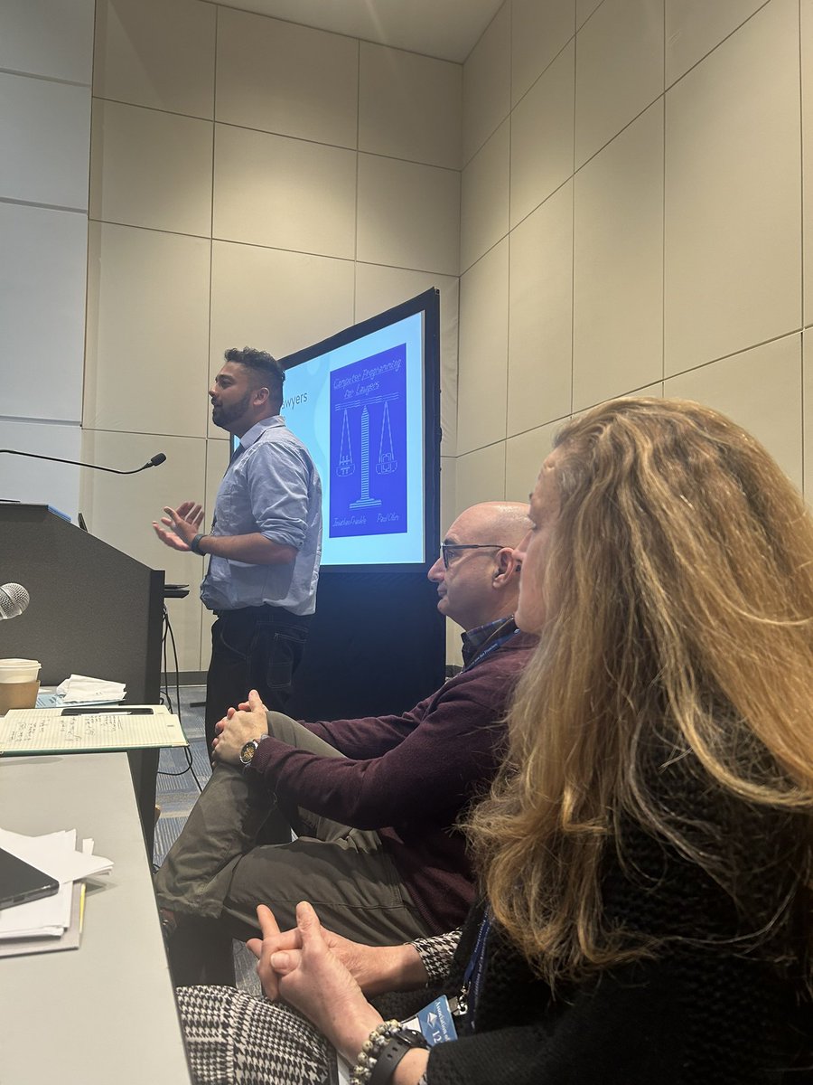 <a href="/AmyJSchmitz1/">Amy J. Schmitz</a> <a href="/vanderbiltlaw/">Vanderbilt Law</a> And <a href="/FordhamLawNYC/">Fordham Law</a>’s Aniket Kesari showed us a really cool world of programming for lawyer classes, that I wish I could take!