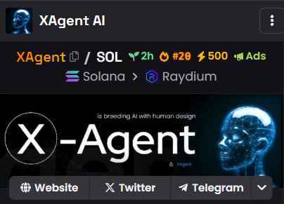 ai_XAgent's tweet photo. DexScreener welcomes us it their hot-pairs #20

Keep building with #XAgent https://t.co/ouQhgzG5pP