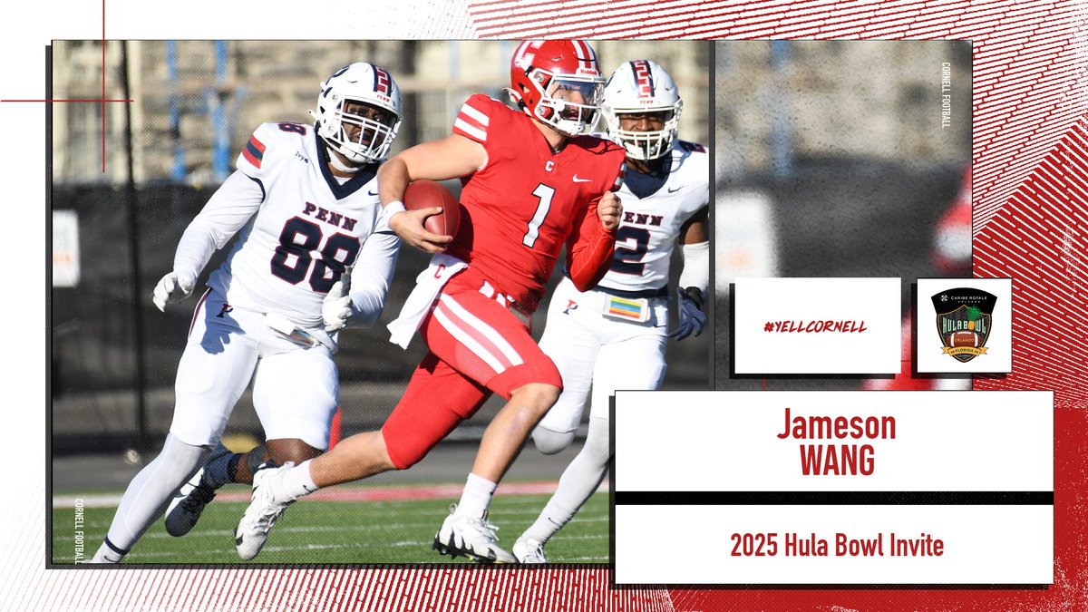 Cornell Big Red (@cornellsports) on Twitter photo Congrats to record-breaking Jameson Wang, the second <a href="/BigRed_Football/">Cornell Football</a> player ever invited to compete in the <a href="/OrlandoHulaBowl/">HulaBowl</a> (Ed Marinaro in 1972). Watch Jameson against the nation's best on Saturday at 12 p.m. on <a href="/CBSSportsNet/">CBS Sports Network</a>. #YellCornell Congrats to record-breaking Jameson Wang, the second <a href="/BigRed_Football/">Cornell Football</a> player ever invited to compete in the <a href="/OrlandoHulaBowl/">HulaBowl</a> (Ed Marinaro in 1972). Watch Jameson against the nation's best on Saturday at 12 p.m. on <a href="/CBSSportsNet/">CBS Sports Network</a>. #YellCornell