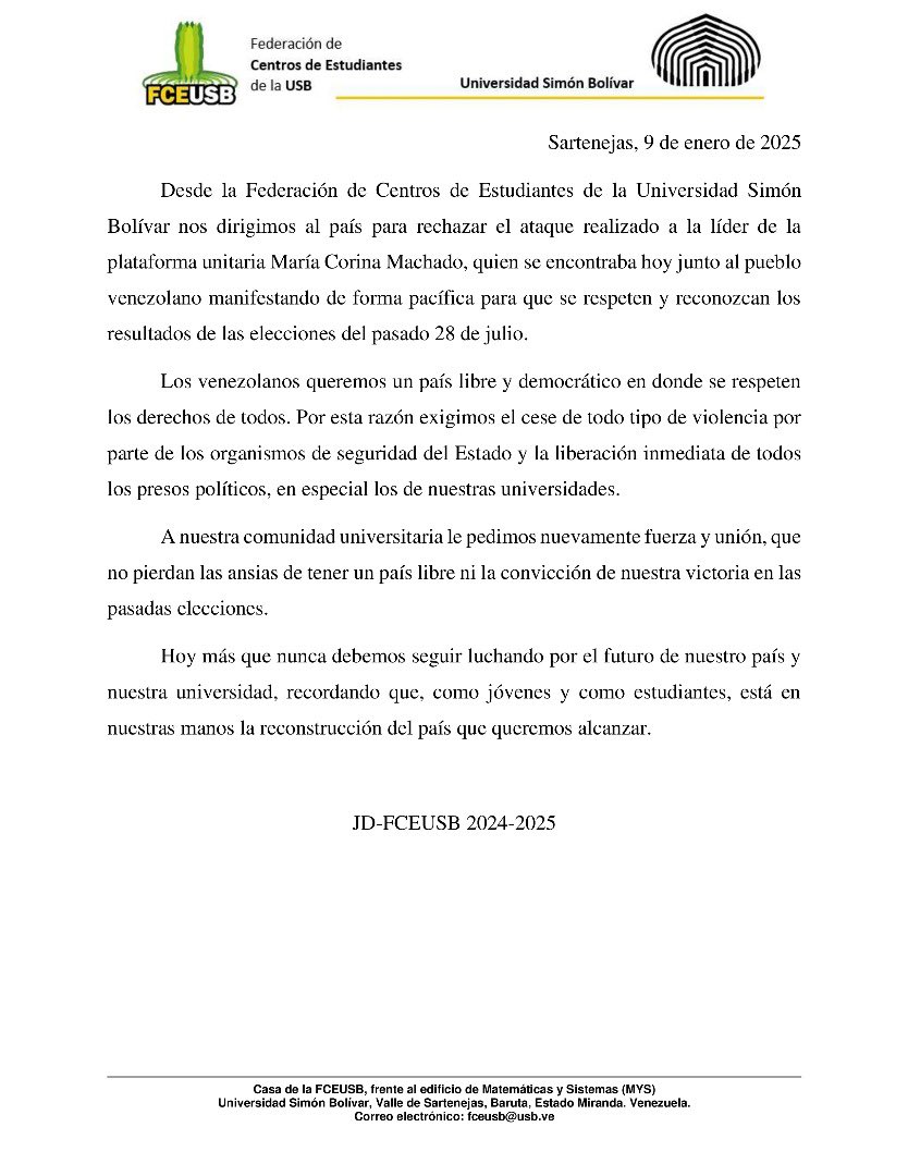 FCEUSB's tweet image. Comunicado sobre los acontecimientos ocurridos el día de hoy 🇻🇪
