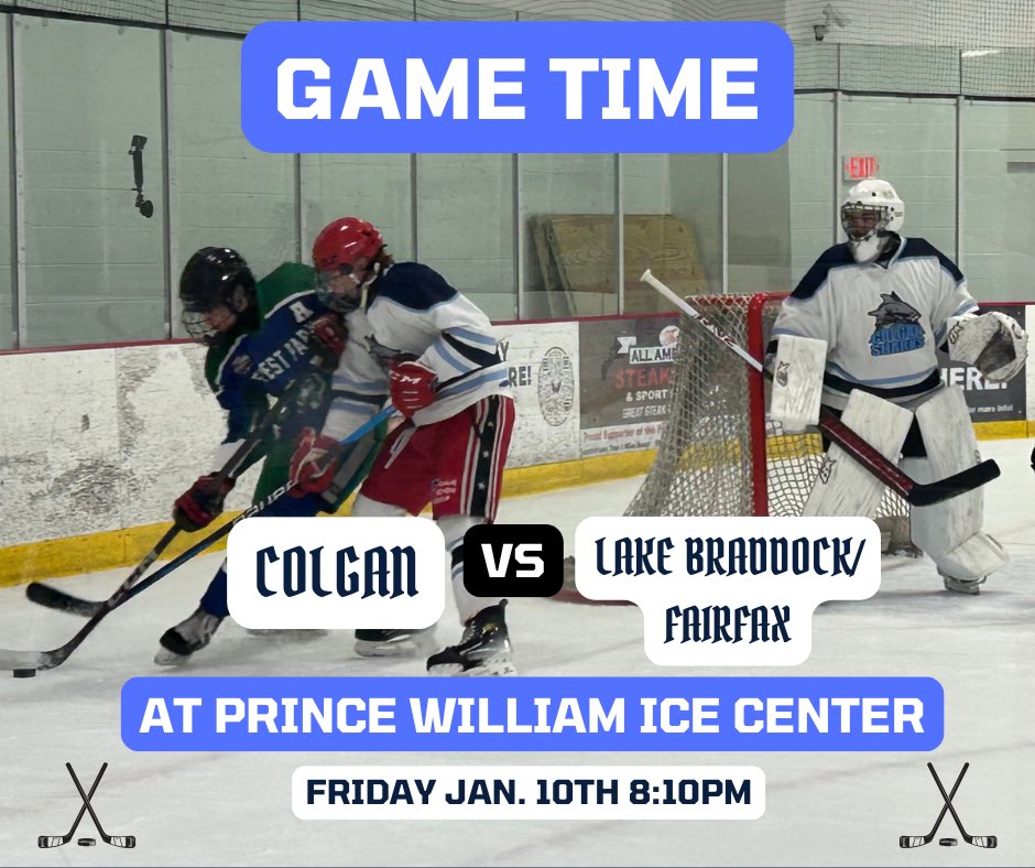 Welcome Back! Come join us as Colgan takes on Lake Braddock/Fairfax in our first game of the new year! 
Friday Jan. 10th, 8:10pm, at the PW Ice Center! Let’s goooooooooo Sharks!!!!! 
💙🩶🤍🏒🦈