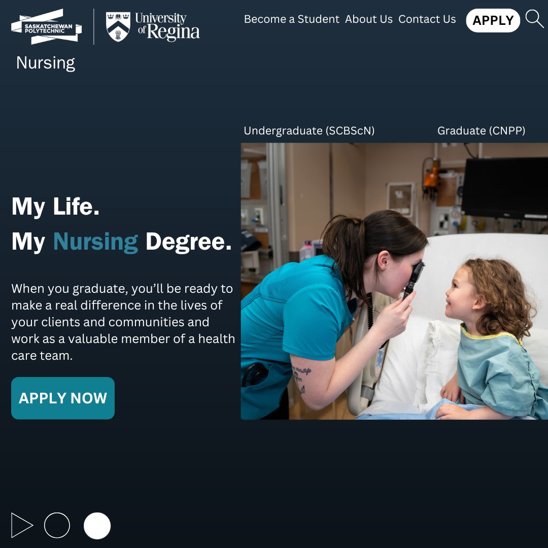 URFacultyofNur1's tweet photo. The University of Regina Faculty of Nursing and The Leslie and Irene Dubé School of Nursing are pleased to launch their brand new Collaborative Website.  https://t.co/w9mGXRxGcP
Contact us if you are interested in a career in nursing. #SCBScN #CNPP https://t.co/KxEFRfFRvr