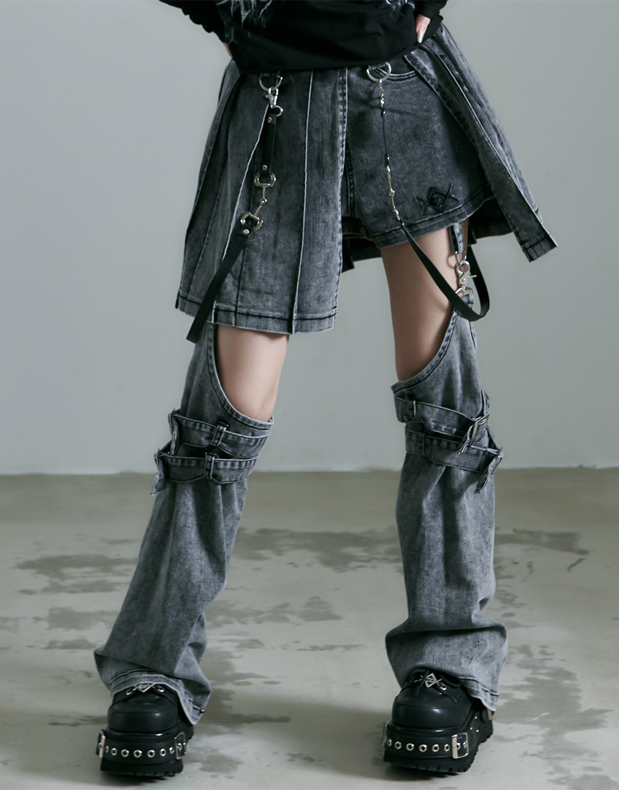 レフレム　ショートパンツ　レッグカバー　レイヤード RE ARRIVAL】 REFLEM【レフレム】 レッグカバー付きレイヤードデニム