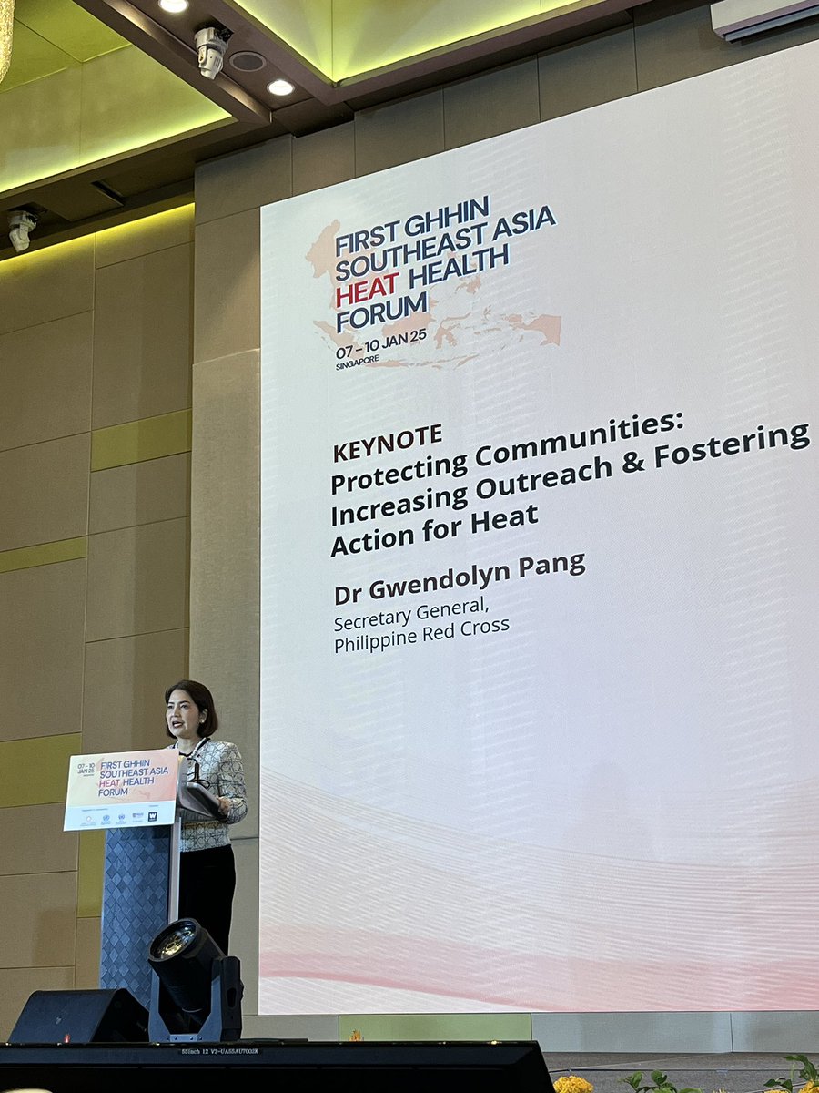 IFRCAsiaPacific's tweet photo. We’re on the last day of @heathealth_info #SouthEastAsia forum with a strong start for the Red Cross Red Crescent team!

Dr. @gwen_pang of @philredcross opening the session with a keynote address on how the Philippine Red Cross protects communities from heat by increasing outreach and fostering action for heat. 

#SEAHHF #climatechange #globalwarming #heatwaves