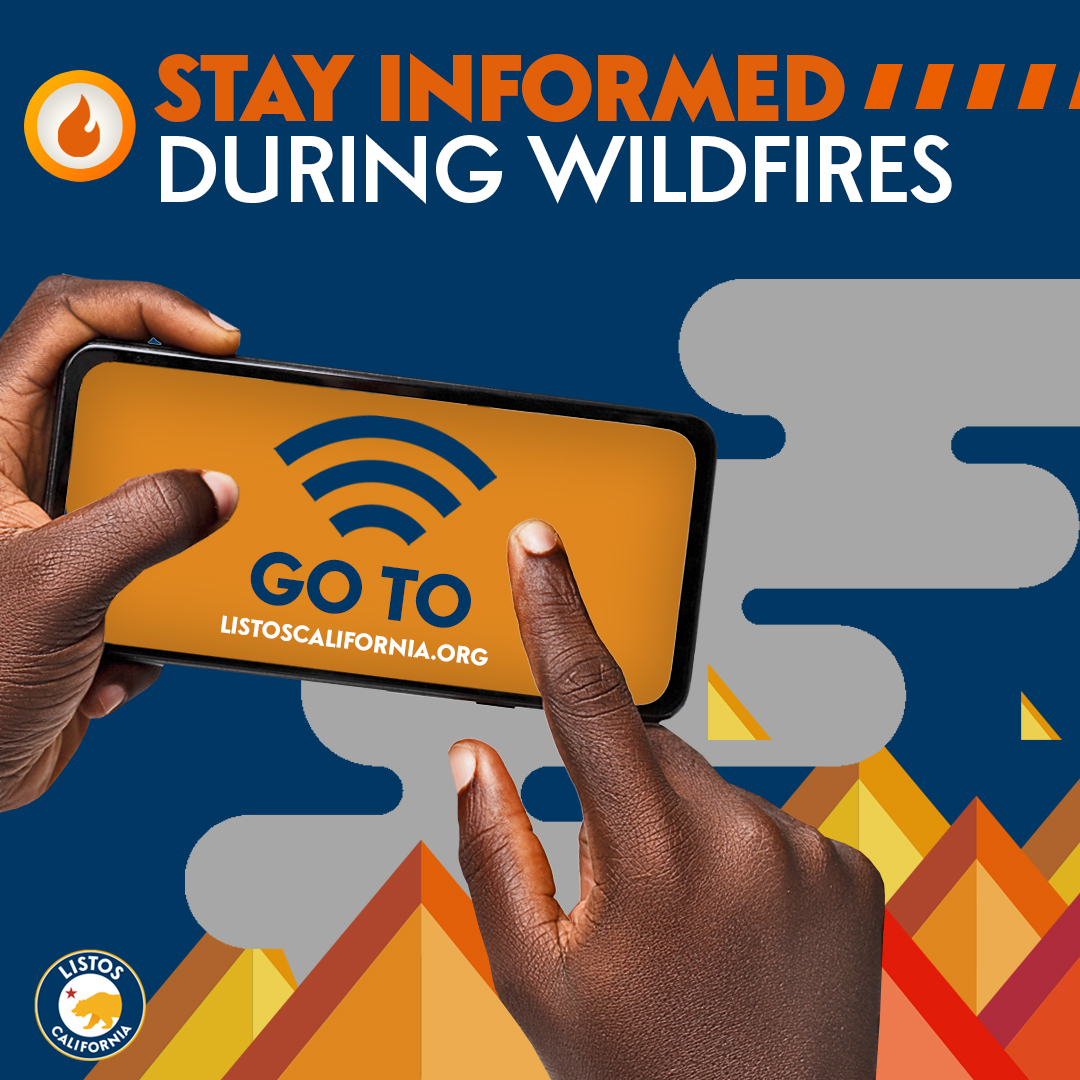 Stay informed, CA! Sign up for emergency alerts from your county to get emergency broadcasts &amp; information straight to your phone.

Any information is helpful in the middle of a wildfire. Find more tips at listoscalifornia.org. #ListosCalifornia