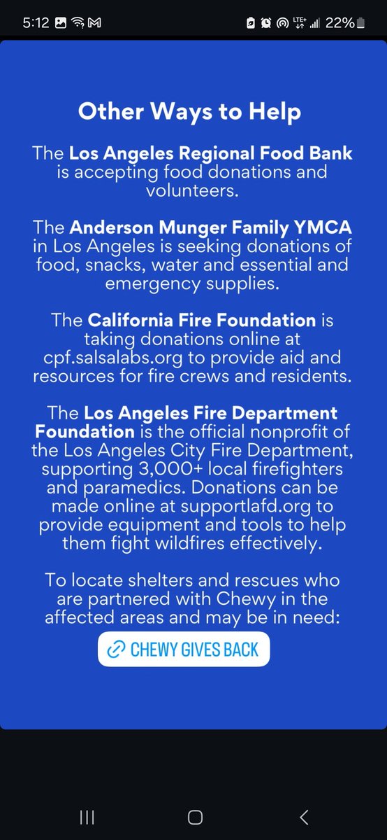 Chewy_Base's tweet photo. Our Hearts and Prayers go out to everyone affected by the fires in L.A

This is where #Community  matters and individual people can have a serious impact on the lives those who are in need

@Chewy on #Instagram has some great ways on how we can help Animals and People in need. https://t.co/7VkwNlF5Ij
