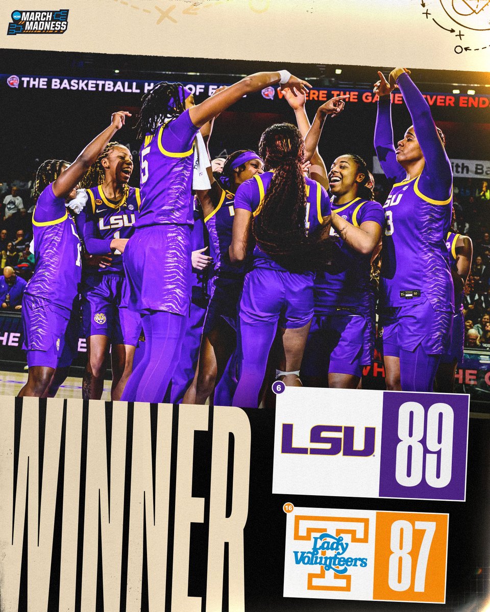 NCAA March Madness (@marchmadnesswbb) on Twitter photo Road DUB‼️
No. 6 <a href="/LSUwbkb/">LSU Women's Basketball</a> get the win on the road against No. 16 Tennessee, 89-87.
#NCAAWBB Road DUB‼️
No. 6 <a href="/LSUwbkb/">LSU Women's Basketball</a> get the win on the road against No. 16 Tennessee, 89-87.
#NCAAWBB