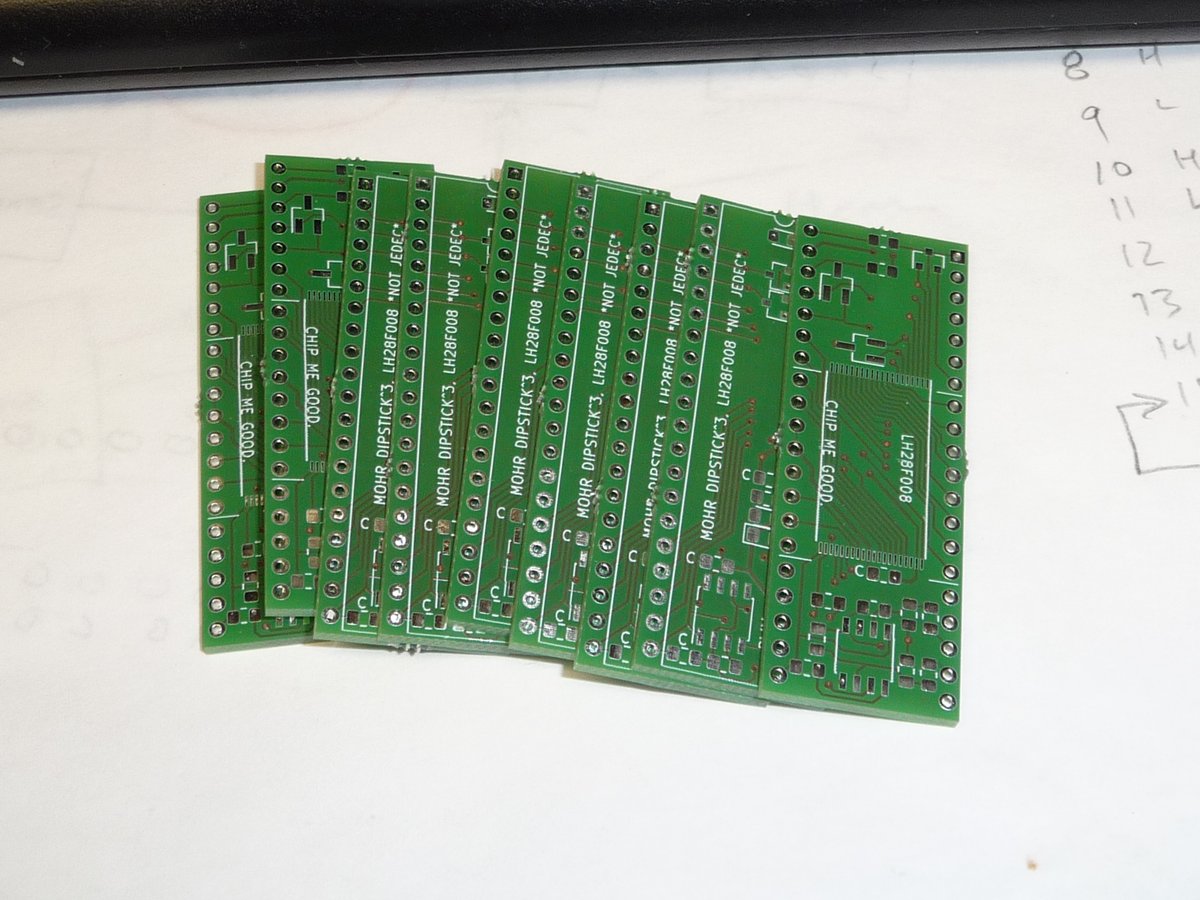 YES!!! PCBs have arrived from <a href="/AislerHQ/">AISLER</a> !!!
Sadly the primary purpose for these, an flash ROM carrier, had an incorrect pinout, but I also put a 16 button keyboard decoder and a pwm generator on it which both work!
 🥰 PCBs in the mail are where its at!