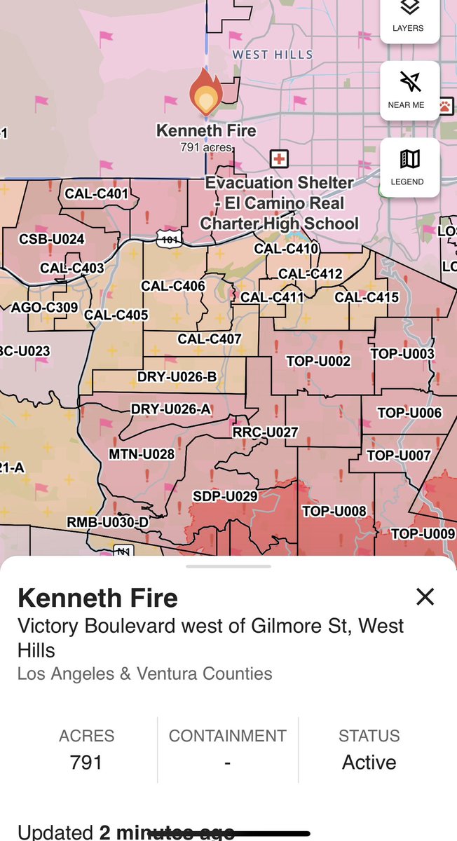 Thursday, January 9, 2025, 5:37 PM PDT: Next week is another Santa Ana. Currently tonight another Santa Ana high wind warning in the traditional areas below the passes in canyons. But now there’s a new fire in West Hills called the Kenneth fire that is starting to accelerate due